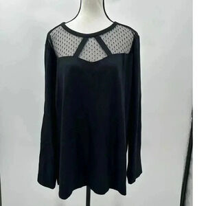 LANE BRYANT Women's Size 22/24 Black‎ Mesh Long Sleeve Ponte Top Casual Workwear